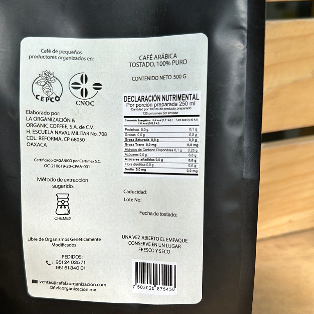 CAFE ORGANICO MOLIDO ESPECIALIDAD MIXTECA ALTA DEL PACIFICO 500 G LA ORGANIZACION
