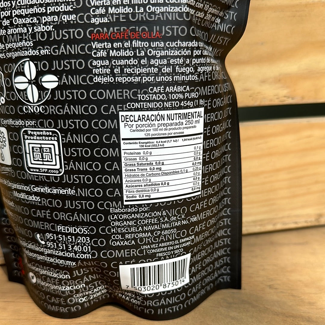 CAFE ORGANICO DE GRANO TUESTE MEDIO 1 LB LA ORGANIZACION