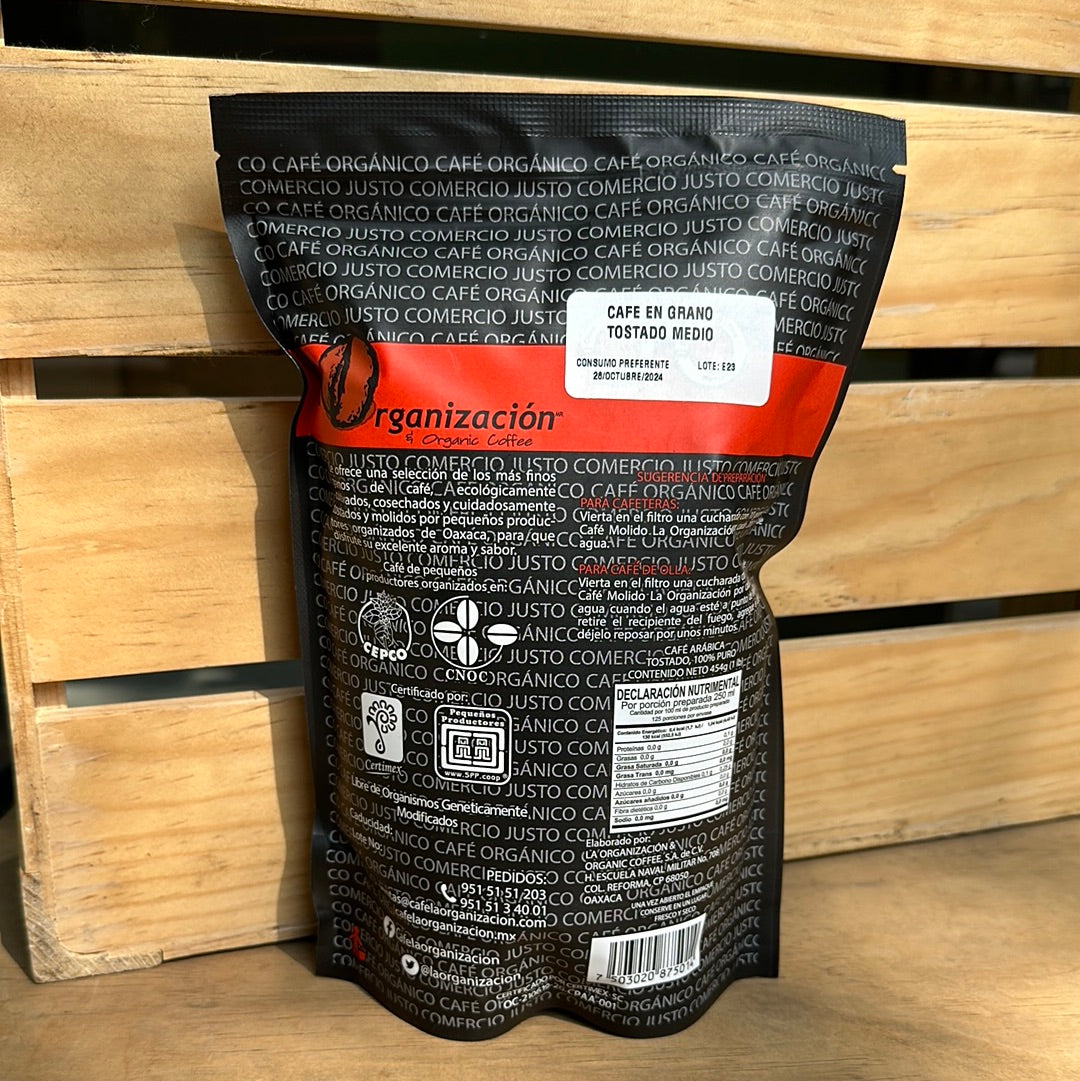 CAFE ORGANICO DE GRANO TUESTE MEDIO 1 LB LA ORGANIZACION