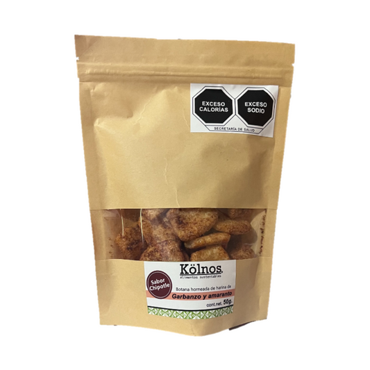 BOTANA HORNEADA DE HARINA DE GARBANZO Y AMARANTO SABOR CHIPOTLE KOLNOS