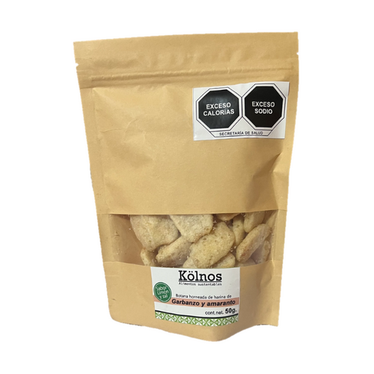 BOTANA HORNEADA DE HARINA DE GARBANZO Y AMARANTO SABOR LIMON Y SAL KOLNOS