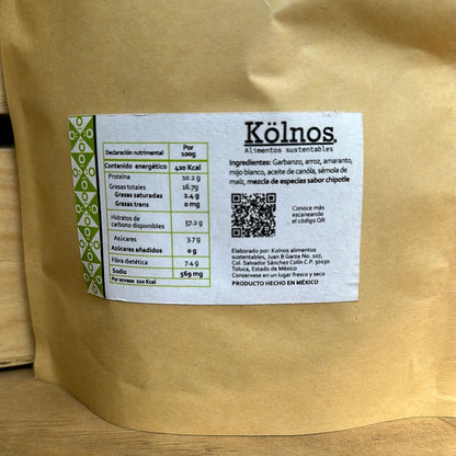 BOTANA HORNEADA DE HARINA DE GARBANZO Y AMARANTO SABOR CHIPOTLE KOLNOS