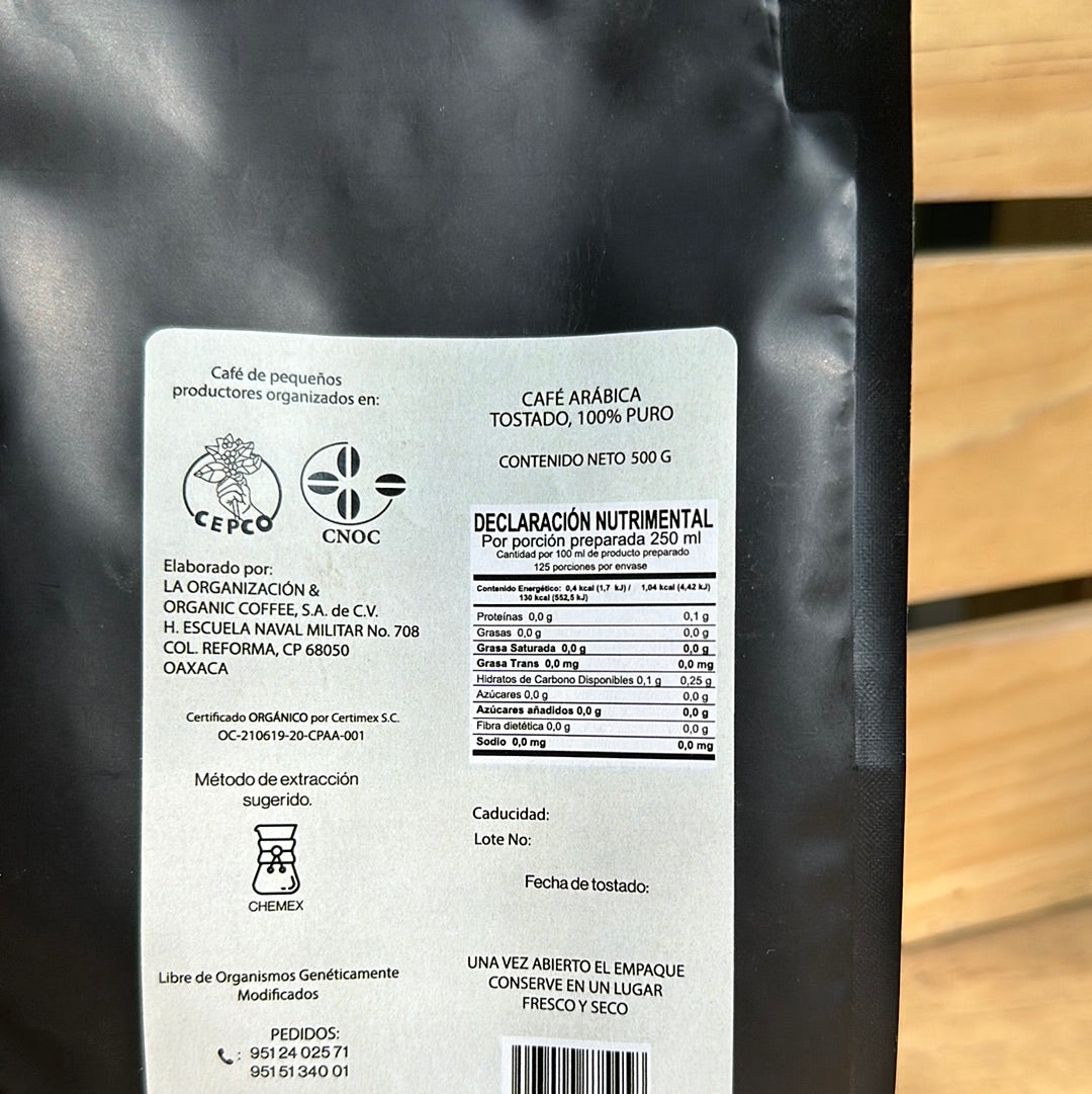 CAFE ORGANICO DE GRANO ESPECIALIDAD MIXTECA ALTA DEL PACIFICO 500 G LA ORGANIZACION