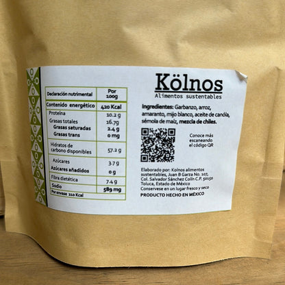 BOTANA HORNEADA DE HARINA DE GARBANZO Y AMARANTO SABOR PIQUIN KOLNOS