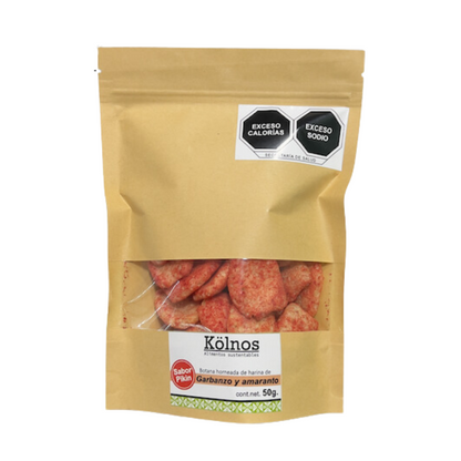 BOTANA HORNEADA DE HARINA DE GARBANZO Y AMARANTO SABOR PIQUIN KOLNOS