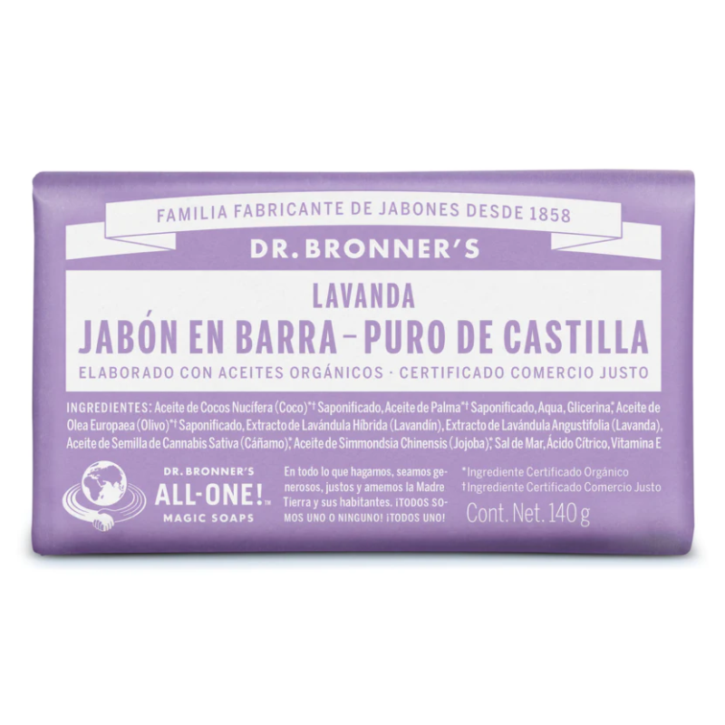 JABON DE BARRA PURO DE CASTILLA DE LAVANDA 140 G DR BRONNER'S