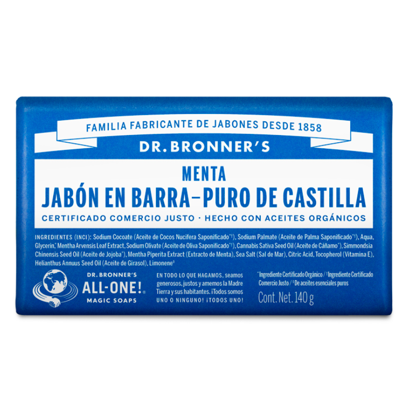 JABON DE BARRA PURO DE CASTILLA DE MENTA 140 G DR BRONNER'S