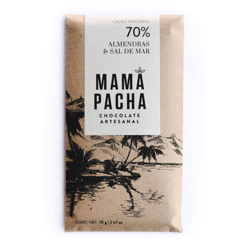 BARRA DE CHOCOLATE ALMENDRAS Y SAL DE MAR 70% MAMA PACHA